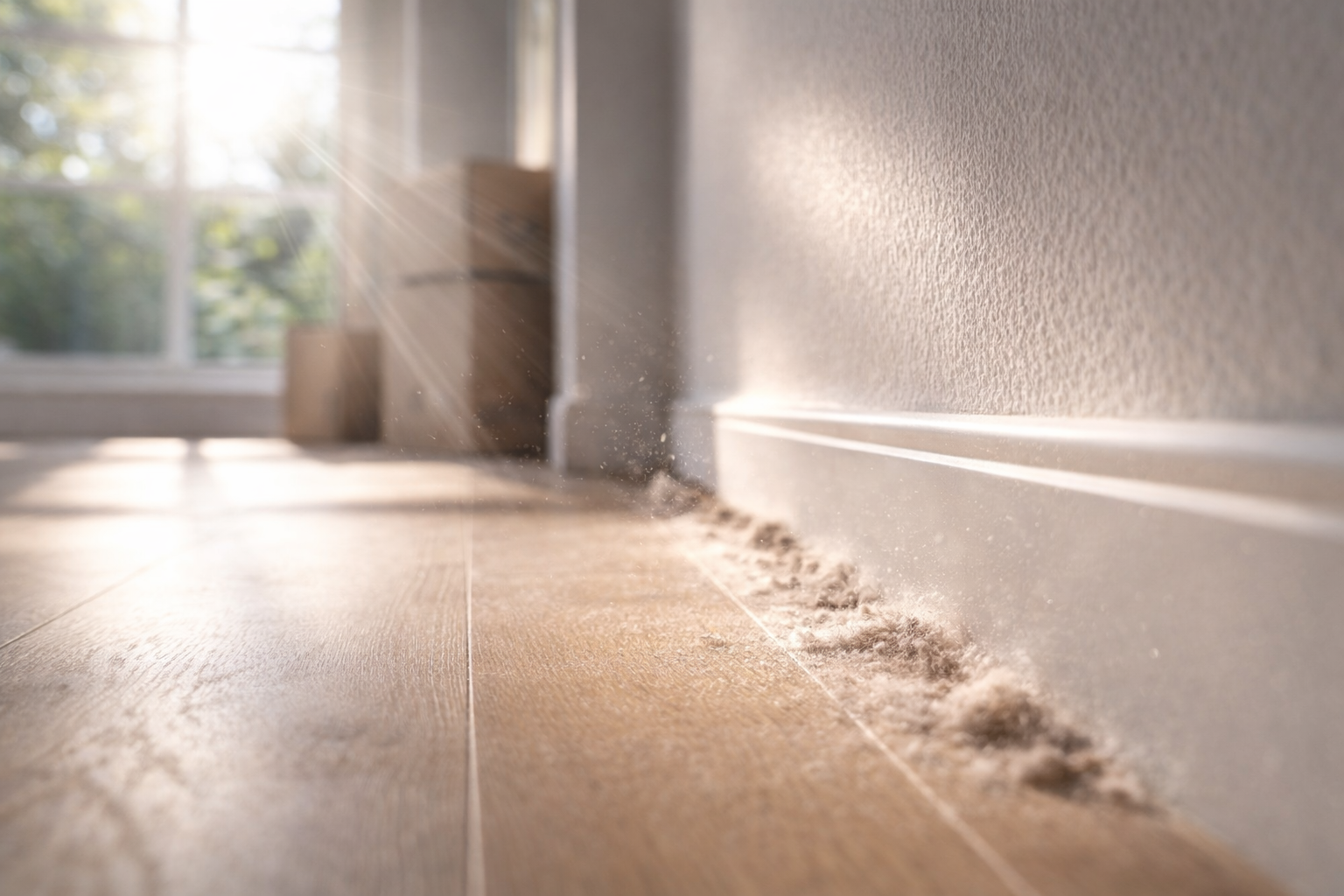 Spring sunlight revealing dust during end of tenancy cleaning